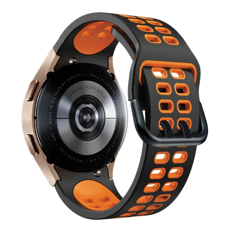 For Samsung Galaxy Watch 4 Classic 46mm 20mm Breathable Two-Color Silicone Watch Band(Black+Orange) - Watch Bands by buy2fix | Online Shopping UK | buy2fix