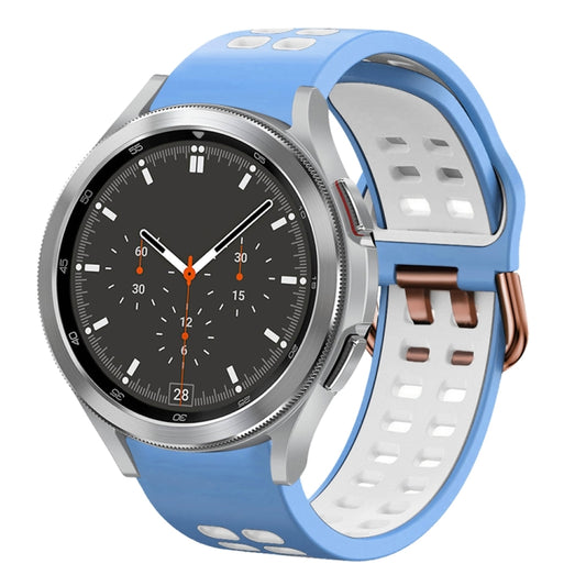 For Samsung Galaxy Watch 4 Classic 46mm 20mm Breathable Two-Color Silicone Watch Band(Light Blue+White) - Watch Bands by buy2fix | Online Shopping UK | buy2fix