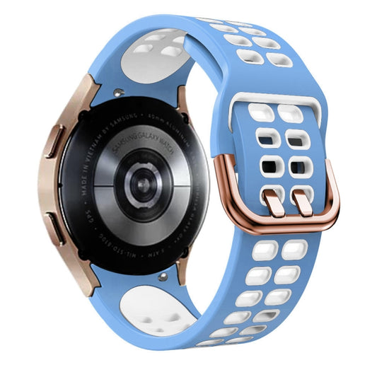 For Samsung Galaxy Watch 4 Classic 46mm 20mm Breathable Two-Color Silicone Watch Band(Light Blue+White) - Watch Bands by buy2fix | Online Shopping UK | buy2fix