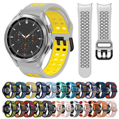 For Samsung Galaxy Watch 4 Classic 46mm 20mm Breathable Two-Color Silicone Watch Band(Black+Orange) - Watch Bands by buy2fix | Online Shopping UK | buy2fix