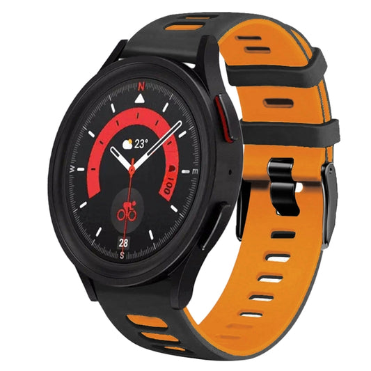For Samsung Galaxy Watch 5  40mm 20mm Two-Color Silicone Watch Band(Black+Orange) - Watch Bands by buy2fix | Online Shopping UK | buy2fix
