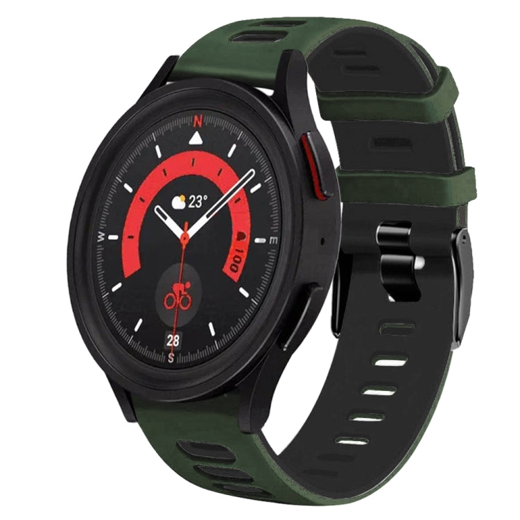 For Samsung Galaxy Watch 5  44mm 20mm Two-Color Silicone Watch Band(Amygreen+Black) - Watch Bands by buy2fix | Online Shopping UK | buy2fix