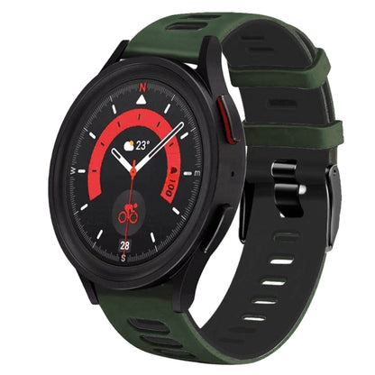 For Samsung Galaxy Watch 5  44mm 20mm Two-Color Silicone Watch Band(Amygreen+Black) - Watch Bands by buy2fix | Online Shopping UK | buy2fix