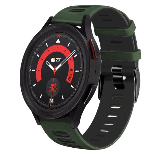 For Samsung Galaxy Watch 5  44mm 20mm Two-Color Silicone Watch Band(Amygreen+Black) - Watch Bands by buy2fix | Online Shopping UK | buy2fix