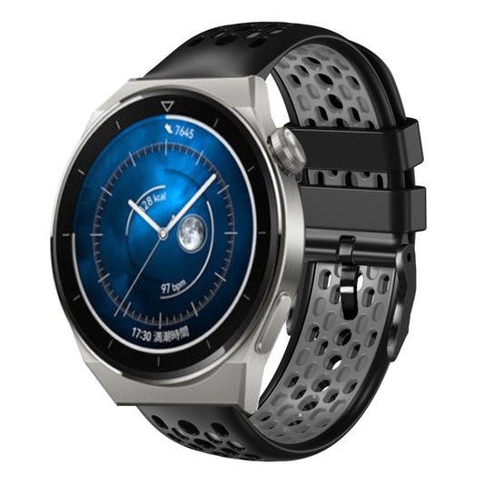For Huawei Watch GT3 Pro 46mm 22mm Two-Color Breathable Silicone Watch Band(Black+Grey) - Watch Bands by buy2fix | Online Shopping UK | buy2fix