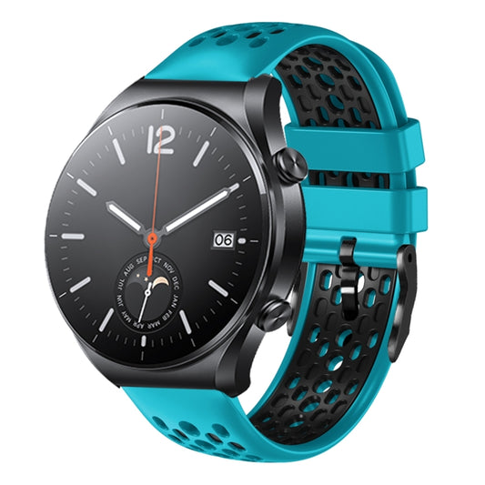 For Xiaomi MI Watch S1 22mm Two-Color Breathable Silicone Watch Band(Skyblue+Black) - Watch Bands by buy2fix | Online Shopping UK | buy2fix