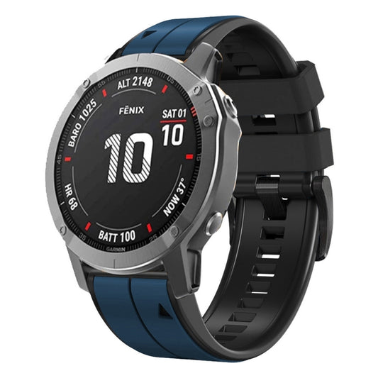 For Garmin Fenix 7X 26mm Silicone Sports Two-Color Watch Band(Dark Blue+Black) - Watch Bands by buy2fix | Online Shopping UK | buy2fix
