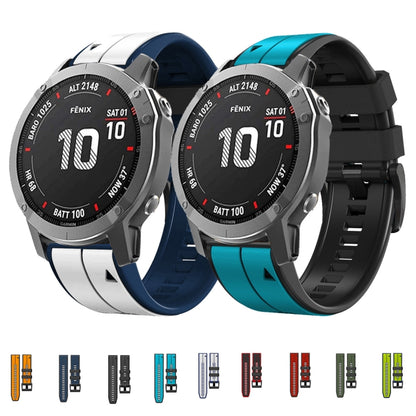 For Garmin Fenix 7X Solar 26mm Silicone Sports Two-Color Watch Band(Amygreen+Black) - Watch Bands by buy2fix | Online Shopping UK | buy2fix