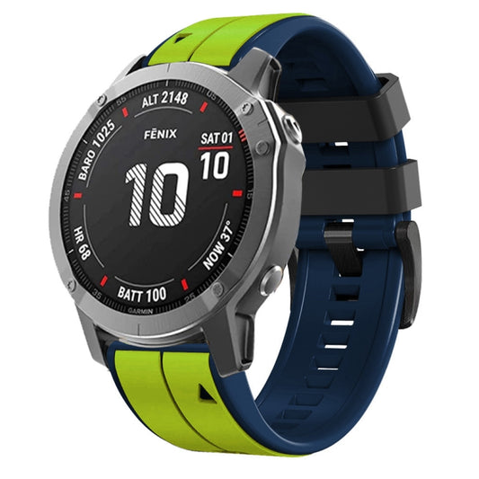 For Garmin Descent G1 22mm Silicone Sports Two-Color Watch Band(Lime + Black) - Watch Bands by buy2fix | Online Shopping UK | buy2fix