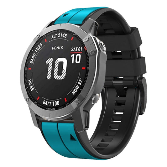 For Garmin EPIX Gen2 22mm Silicone Sports Two-Color Watch Band(Skyblue+Black) - Watch Bands by buy2fix | Online Shopping UK | buy2fix