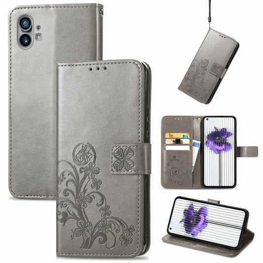 For Nothing Phone 1 Four-leaf Clasp Embossed Buckle Leather Phone Case(Gray) - OnePlus Cases by buy2fix | Online Shopping UK | buy2fix