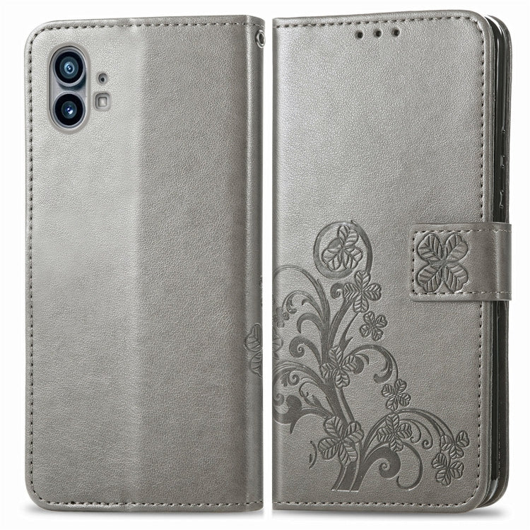 For Nothing Phone 1 Four-leaf Clasp Embossed Buckle Leather Phone Case(Gray) - OnePlus Cases by buy2fix | Online Shopping UK | buy2fix