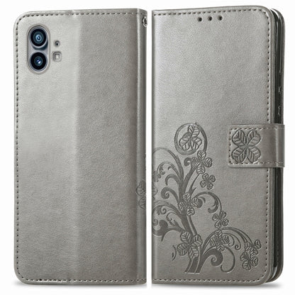For Nothing Phone 1 Four-leaf Clasp Embossed Buckle Leather Phone Case(Gray) - OnePlus Cases by buy2fix | Online Shopping UK | buy2fix