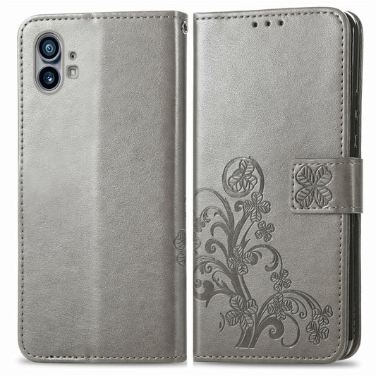 For Nothing Phone 1 Four-leaf Clasp Embossed Buckle Leather Phone Case(Gray) - OnePlus Cases by buy2fix | Online Shopping UK | buy2fix