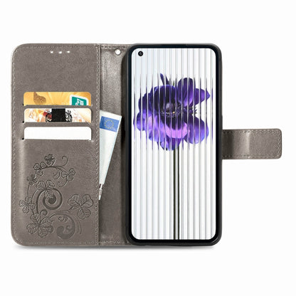 For Nothing Phone 1 Four-leaf Clasp Embossed Buckle Leather Phone Case(Gray) - OnePlus Cases by buy2fix | Online Shopping UK | buy2fix
