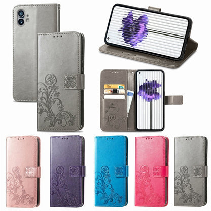 For Nothing Phone 1 Four-leaf Clasp Embossed Buckle Leather Phone Case(Gray) - OnePlus Cases by buy2fix | Online Shopping UK | buy2fix
