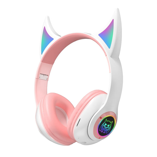 STN25 Devil Ear RGB Light Wireless Music Headset For Children with Mic(White) - Headset & Headphone by buy2fix | Online Shopping UK | buy2fix