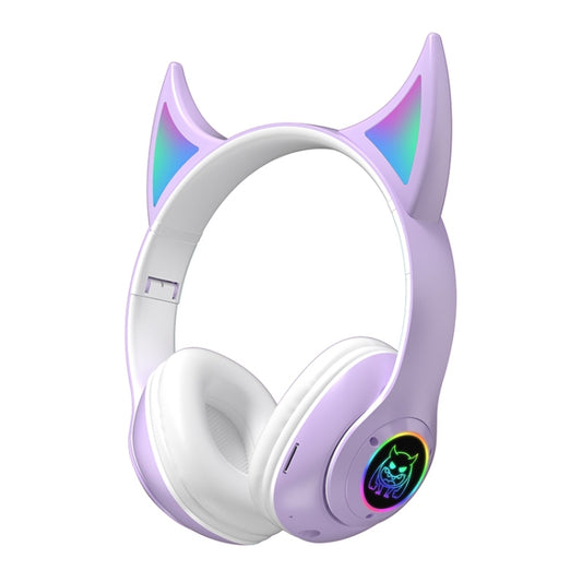 STN25 Devil Ear RGB Light Wireless Music Headset For Children with Mic(Purple) - Headset & Headphone by buy2fix | Online Shopping UK | buy2fix