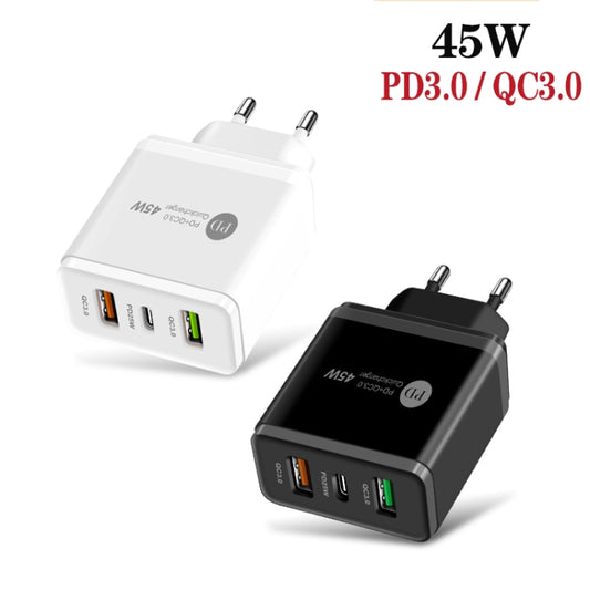 45W PD3.0 + 2 x QC3.0 USB Multi Port Quick Charger, EU Plug(Black) - USB Charger by buy2fix | Online Shopping UK | buy2fix