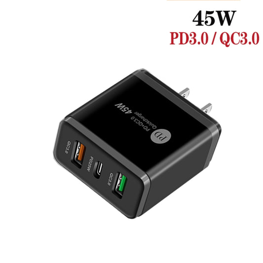 45W PD25W + 2 x QC3.0 USB Multi Port Charger with USB to Type-C Cable, US Plug(Black) - USB Charger by buy2fix | Online Shopping UK | buy2fix