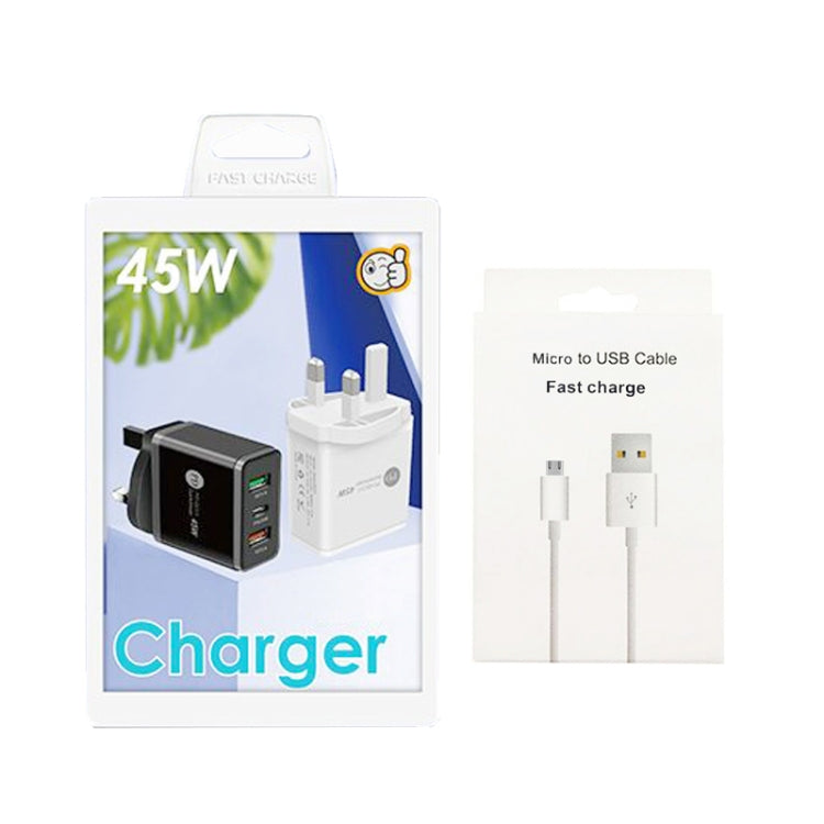 45W PD25W + 2 x QC3.0 USB Multi Port Charger with USB to Micro USB Cable, UK Plug(White) - USB Charger by buy2fix | Online Shopping UK | buy2fix