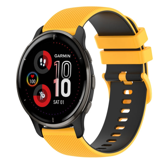 For Garmin Venu 2 Plus 20mm Checkered Two-Color Silicone Watch Band(Yellow+Black) - Watch Bands by buy2fix | Online Shopping UK | buy2fix