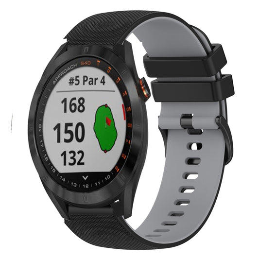 For Garmin Approach S40 20mm Checkered Two-Color Silicone Watch Band(Black+Grey) - Watch Bands by buy2fix | Online Shopping UK | buy2fix