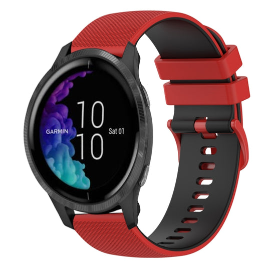 For Garmin Venu 20mm Checkered Two-Color Silicone Watch Band(Red+Black) - Watch Bands by buy2fix | Online Shopping UK | buy2fix