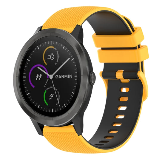For Garmin Vivoactive 3 20mm Checkered Two-Color Silicone Watch Band(Yellow+Black) - Watch Bands by buy2fix | Online Shopping UK | buy2fix