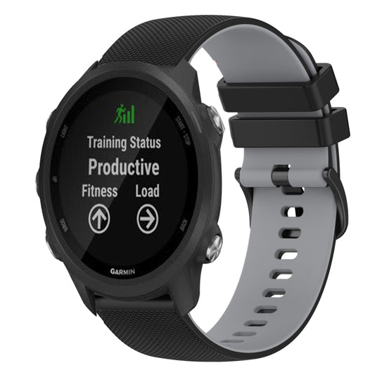 For Garmin Forerunner 245 Music 20mm Checkered Two-Color Silicone Watch Band(Black+Grey) - Watch Bands by buy2fix | Online Shopping UK | buy2fix