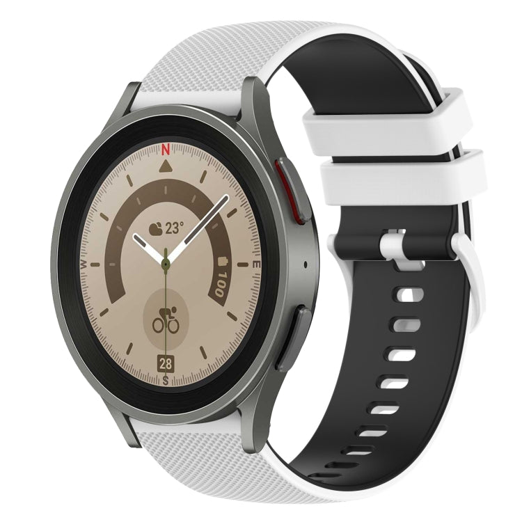 For Samsung Galaxy Watch5 Pro 45mm 20mm Checkered Two-Color Silicone Watch Band(White+Black) - Watch Bands by buy2fix | Online Shopping UK | buy2fix