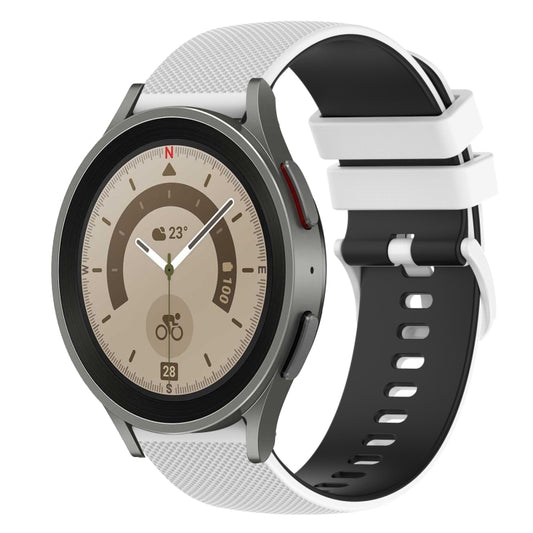 For Samsung Galaxy Watch5 Pro 45mm 20mm Checkered Two-Color Silicone Watch Band(White+Black) - Watch Bands by buy2fix | Online Shopping UK | buy2fix