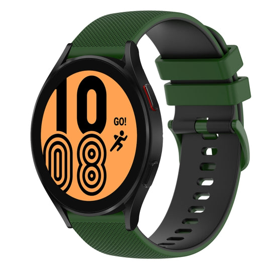 For Samsung Galaxy Watch4 44mm 20mm Checkered Two-Color Silicone Watch Band(Amy Green+Black) - Watch Bands by buy2fix | Online Shopping UK | buy2fix