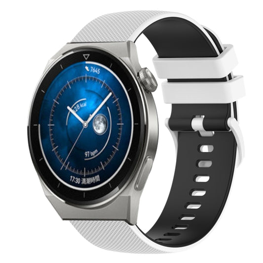 For Huawei Watch GT3 Pro 43mm 20mm Checkered Two-Color Silicone Watch Band(White+Black) by buy2fix