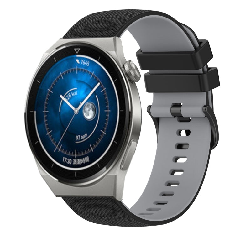For Huawei Watch GT3 Pro 43mm 20mm Checkered Two-Color Silicone Watch Band(Black+Grey) by buy2fix