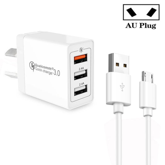 SDC-30W QC3.0 USB + 2 x USB2.0 Port Quick Charger with USB to Micro USB  Cable, AU Plug - USB Charger by buy2fix | Online Shopping UK | buy2fix