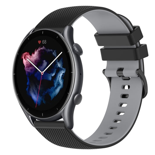 For Amazfit GTR 3 Pro 22mm Checkered Two-Color Silicone Watch Band(Black+Grey) - Watch Bands by buy2fix | Online Shopping UK | buy2fix