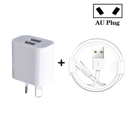 Mini Dual Port USB Charger with USB to Micro USB Data Cable, AU Plug - USB Charger by buy2fix | Online Shopping UK | buy2fix