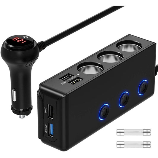 TR30 QC 3.0 Multifunctional 3 Cigarette Lighter  High Power Car Charger - Cigar Socket by buy2fix | Online Shopping UK | buy2fix