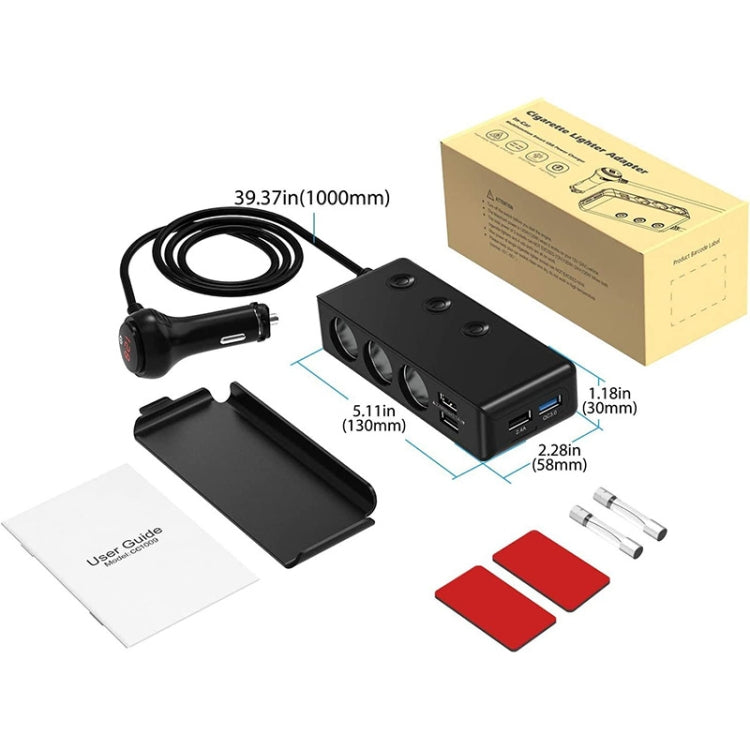 TR30 QC 3.0 Multifunctional 3 Cigarette Lighter  High Power Car Charger - Cigar Socket by buy2fix | Online Shopping UK | buy2fix