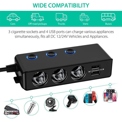 TR30 QC 3.0 Multifunctional 3 Cigarette Lighter  High Power Car Charger - Cigar Socket by buy2fix | Online Shopping UK | buy2fix