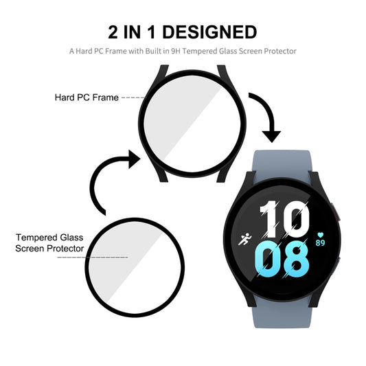 For Samsung Galaxy Watch5 44mm ENKAY Hat-Prince Full Coverage PC Frame + 9H Tempered Glass Case(Rose Gold) - Watch Cases by ENKAY | Online Shopping UK | buy2fix