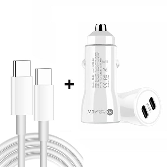 TE-P8 40W PD20W + PD20W Dual Port PD3.0 Car Charger with Type-c to Type-C Data Cable, Length: 1m(White) - Car Charger by buy2fix | Online Shopping UK | buy2fix