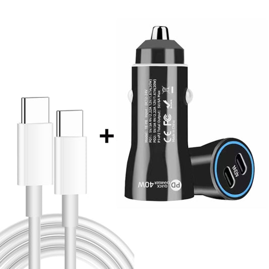 TE-P8 40W PD20W + PD20W Dual Port PD3.0 Car Charger with Type-c to Type-C Data Cable, Length: 1m(Black) - Car Charger by buy2fix | Online Shopping UK | buy2fix
