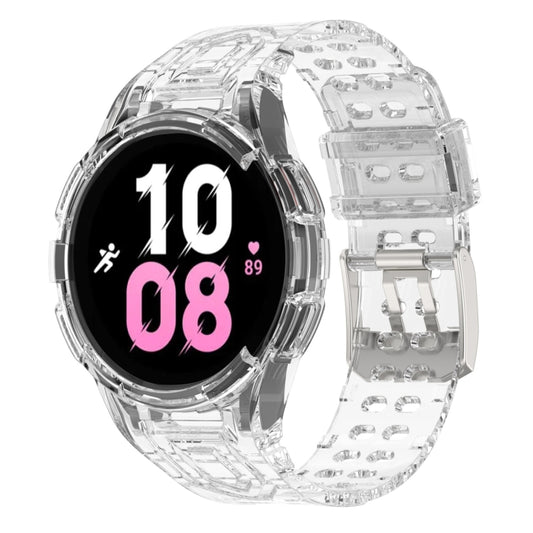 For Samsung Galaxy Watch5 44mm Armor Integrated TPU Double-Pin Buckle Smart Watch Band(Transparent White) - Watch Bands by buy2fix | Online Shopping UK | buy2fix