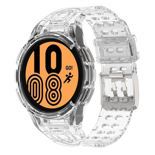 For Samsung Galaxy Watch4 44mm Armor Integrated TPU Double-Pin Buckle Smart Watch Band(Transparent White) - Watch Bands by buy2fix | Online Shopping UK | buy2fix