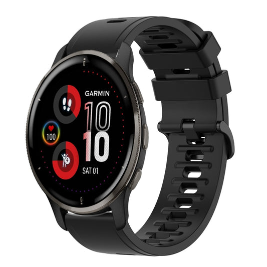 For Garmin Venu 2 Plus 20mm Solid Color Soft Silicone Watch Band(Black) - Watch Bands by buy2fix | Online Shopping UK | buy2fix
