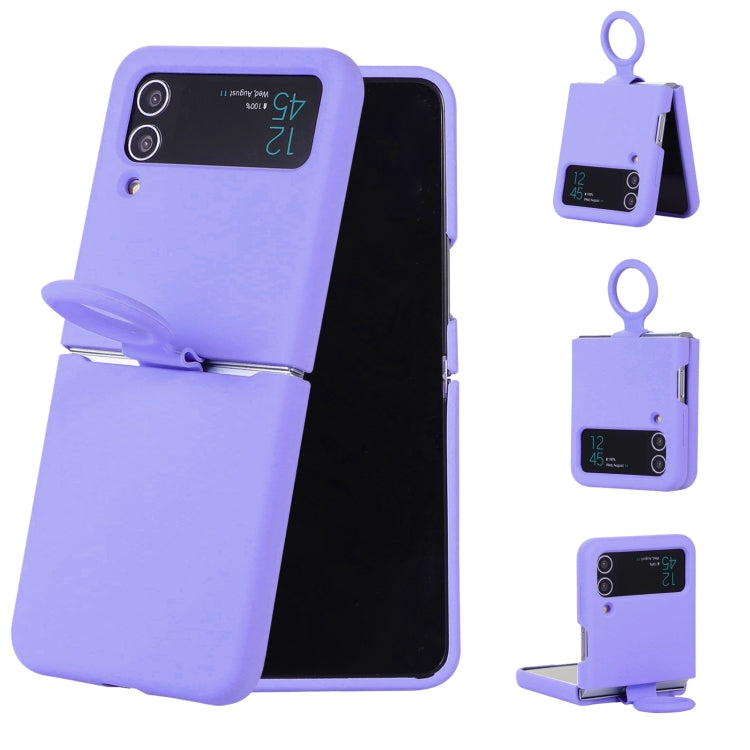 For Samsung Galaxy Flip 3 Silicone Integrated Ring Buckle Phone Case(Purple) - Galaxy Phone Cases by buy2fix | Online Shopping UK | buy2fix