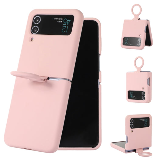 For Samsung Galaxy Flip 3 Silicone Integrated Ring Buckle Phone Case(Pink) - Galaxy Phone Cases by buy2fix | Online Shopping UK | buy2fix