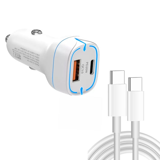 38W PD20W + QC3.0 USB Car Charger with Type-C to Type-C Data Cable, Length: 1m(White) - Car Charger by buy2fix | Online Shopping UK | buy2fix